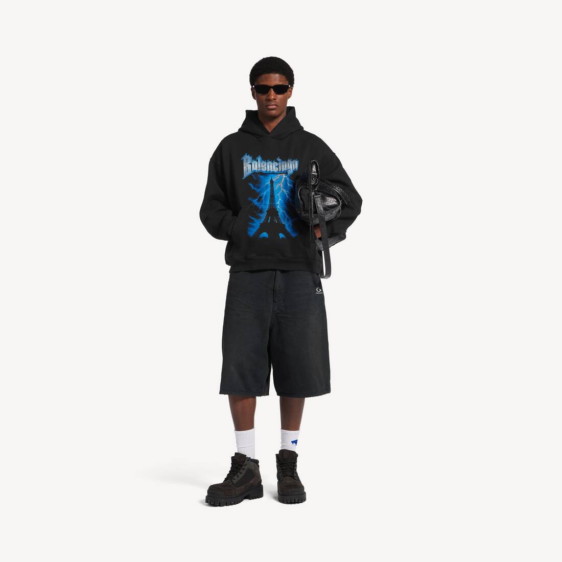 Men's Paris Thunderstorm Hoodie Medium Fit in Black