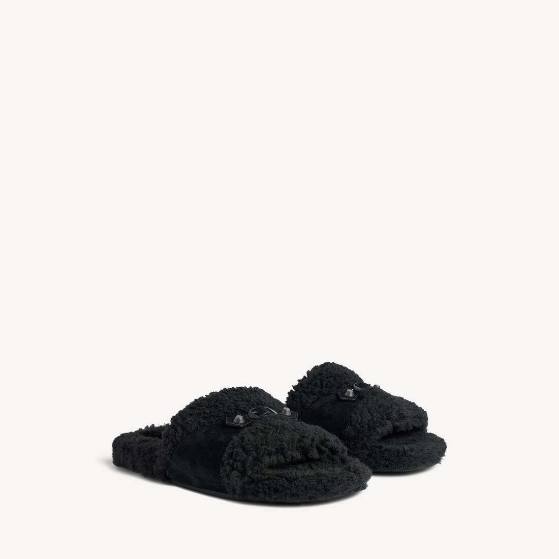 Women's Furry Open Mule in Black