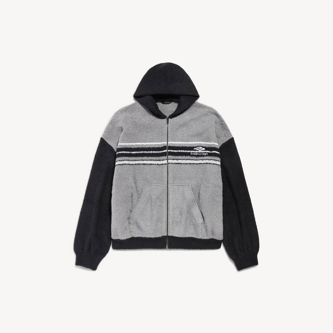 Men's Fluffy Zip-up Hoodie in Grey/black/white