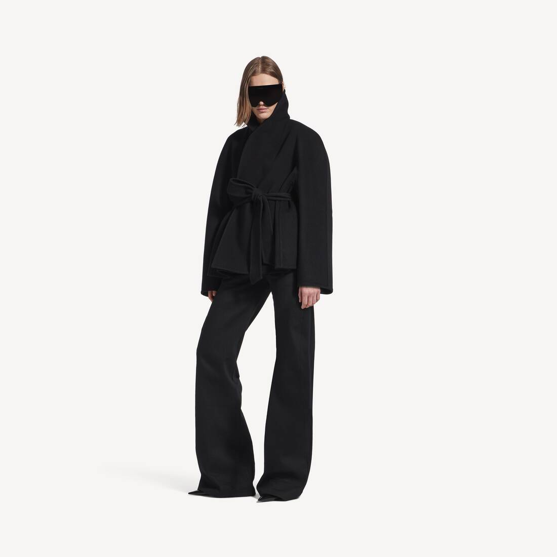 Women's Short Wrap Coat in Black