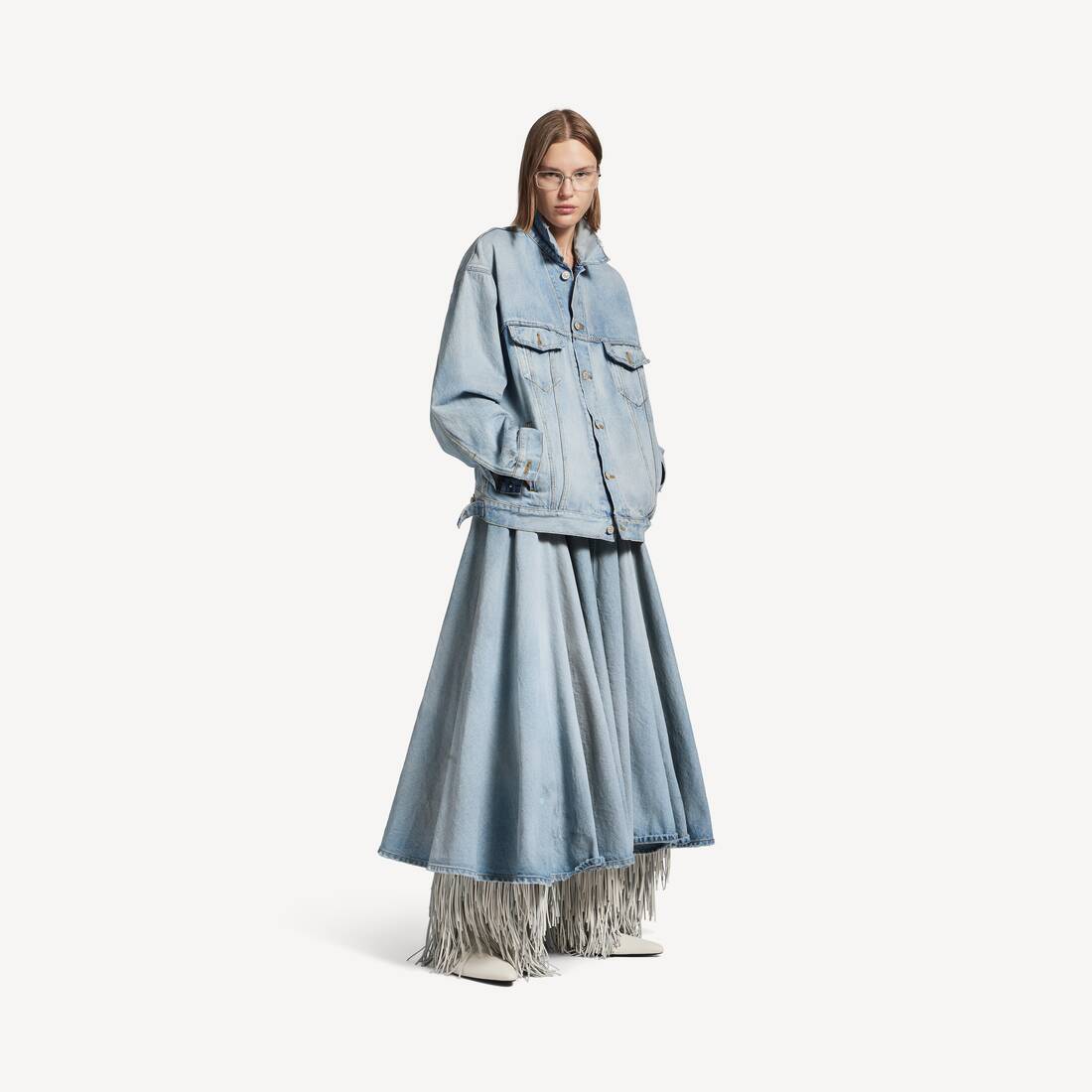 Women's Godet Maxi Skirt in Dirty Light Blue