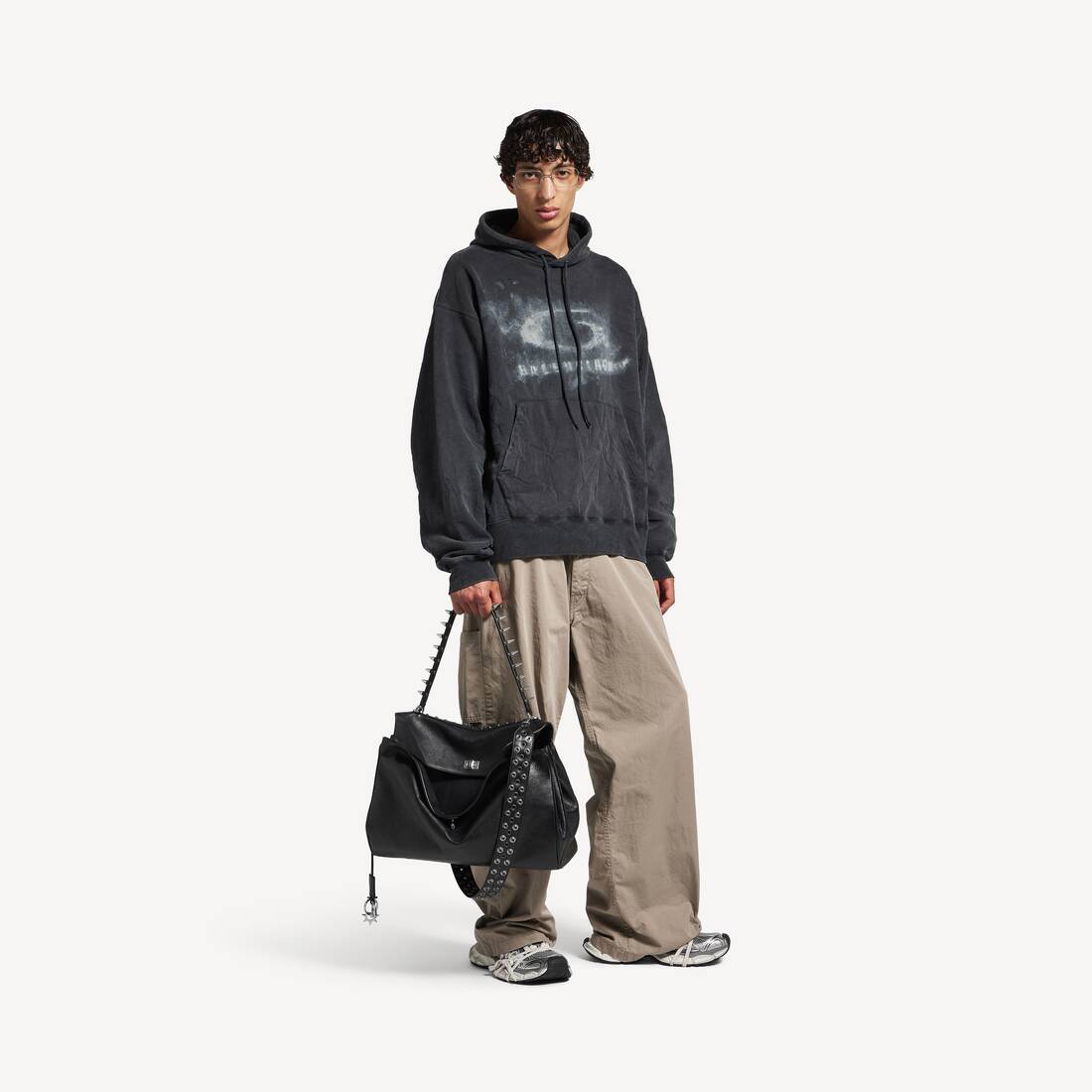Men's Washed Crayon Loop Oversized Hoodie in Washed Black/white