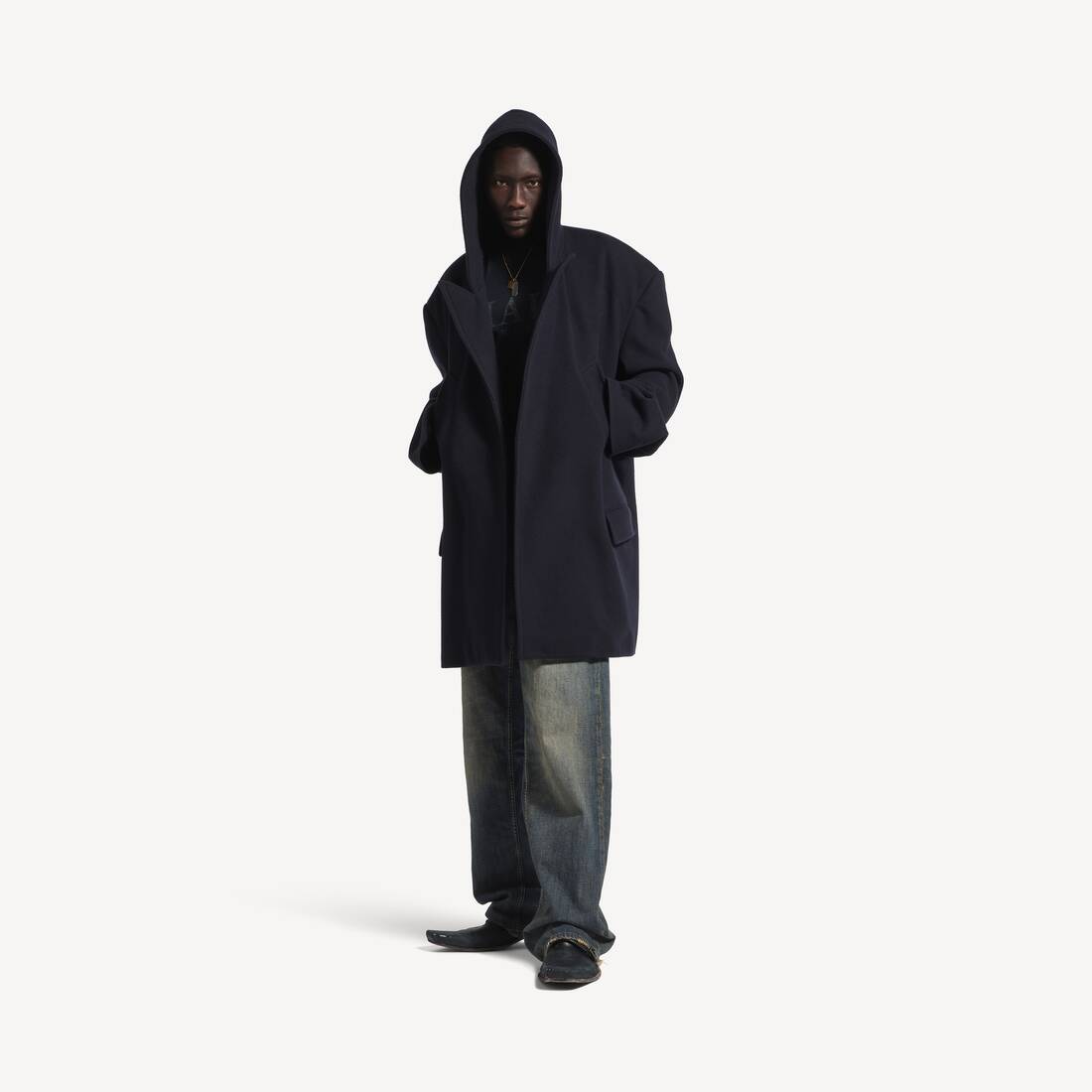 Men's Hooded Short Coat in Dark Navy