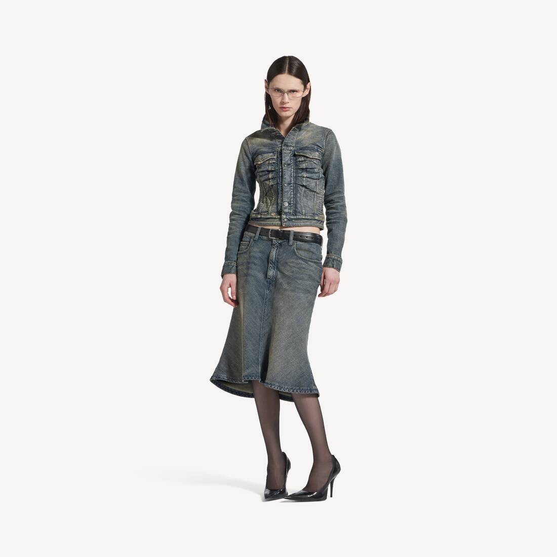 Women's Godet Midi Skirt in Blue
