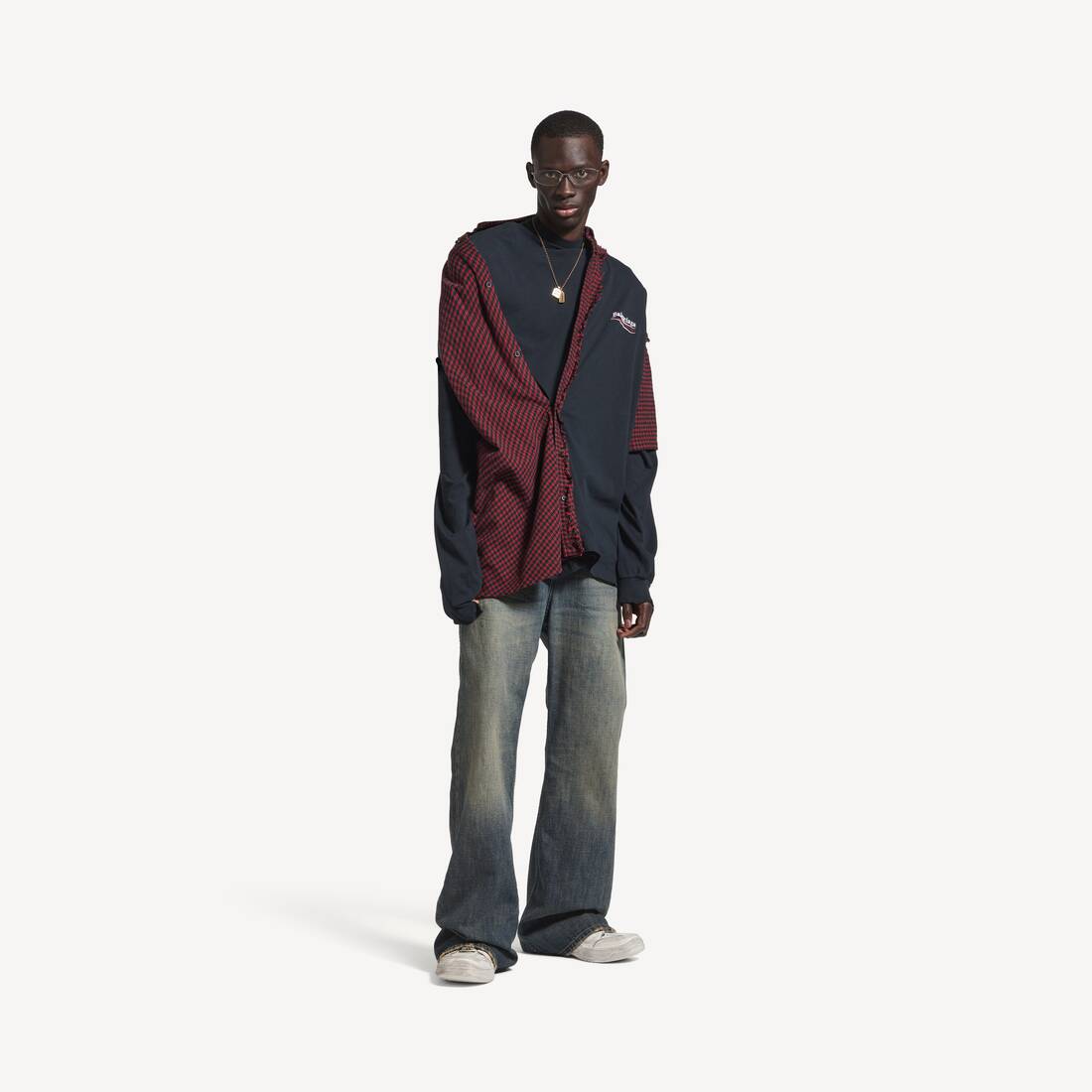 Men's Patched Shirt in Red/black