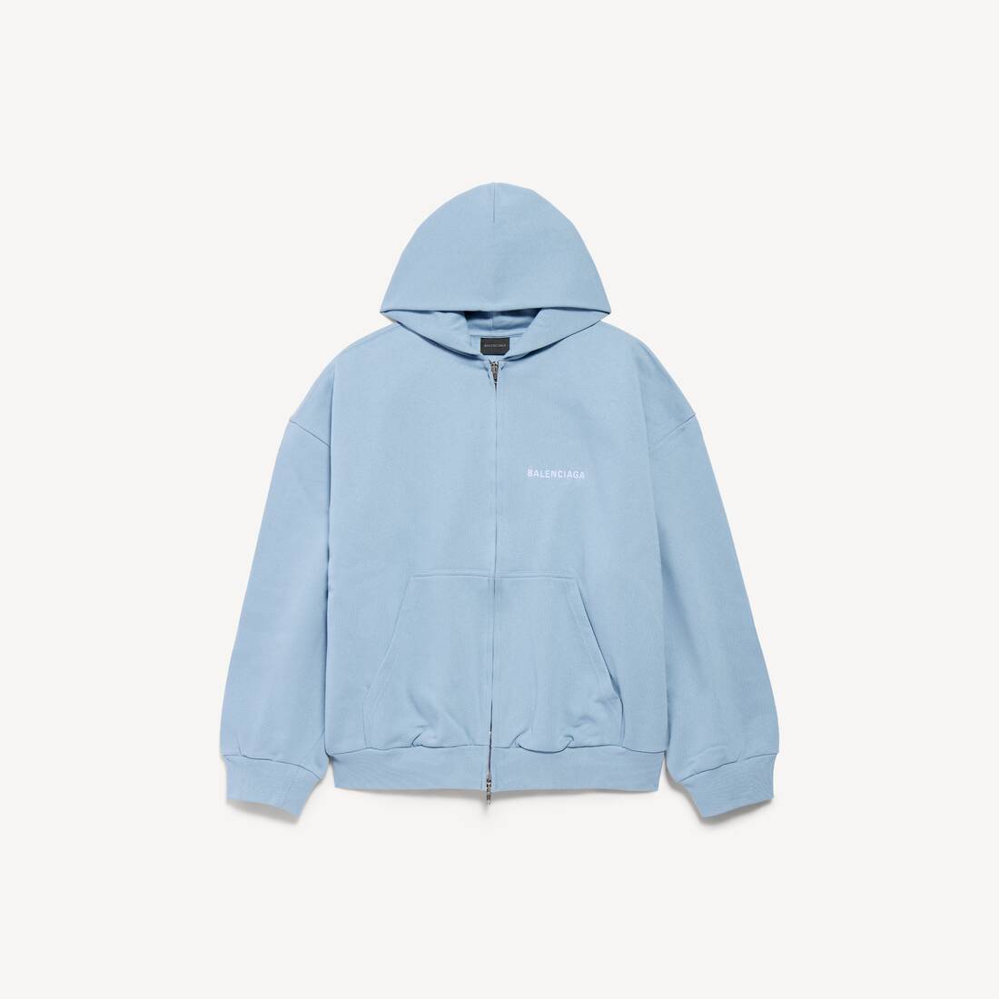 Men's Balenciaga Back Zip-up Hoodie Regular Fit in Light Blue/white