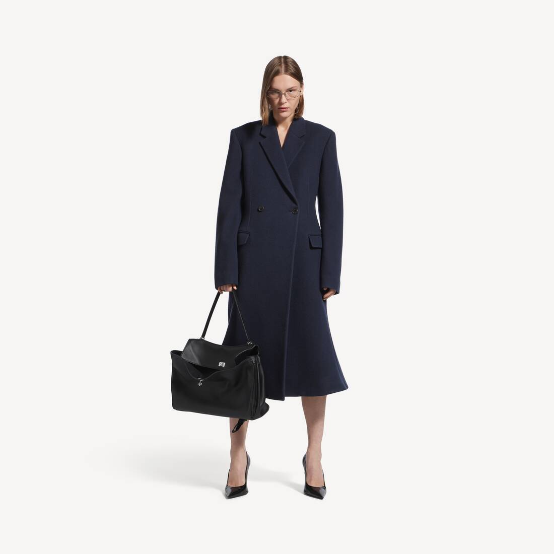Women's Godet Midi Coat in Corporate Navy