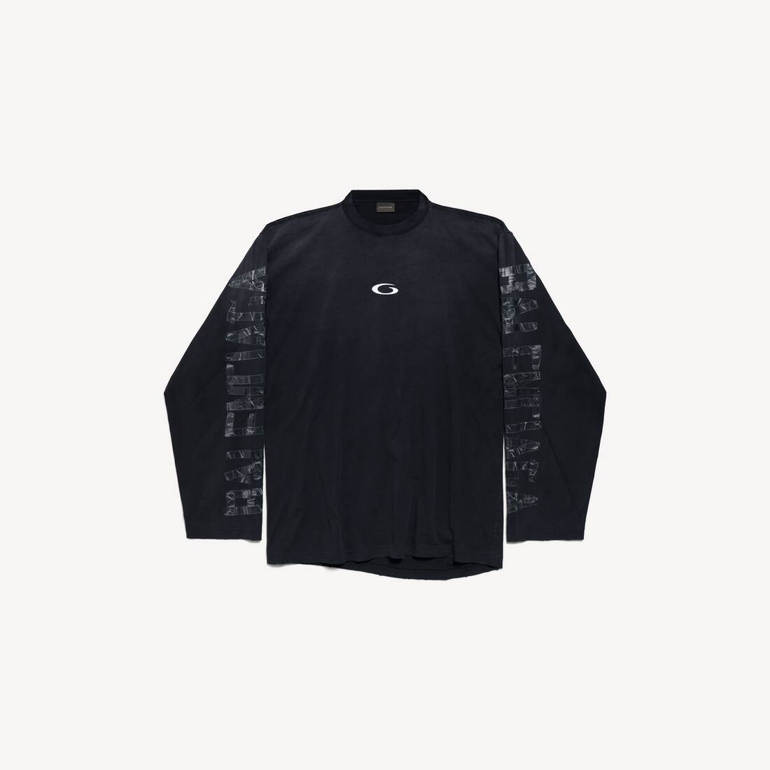 Men's Transparent Tape Shifted Oversized Long Sleeve T-shirt in Faded Black