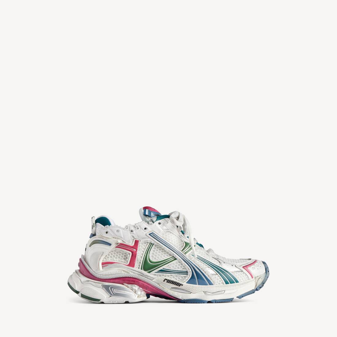 Women's Runner Sneaker in White/dark Green/blue/pink
