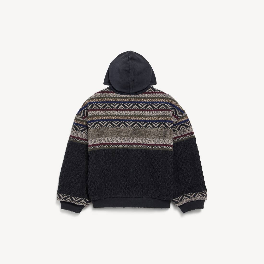 Men's Patched Zip-up Sweater in Faded Black