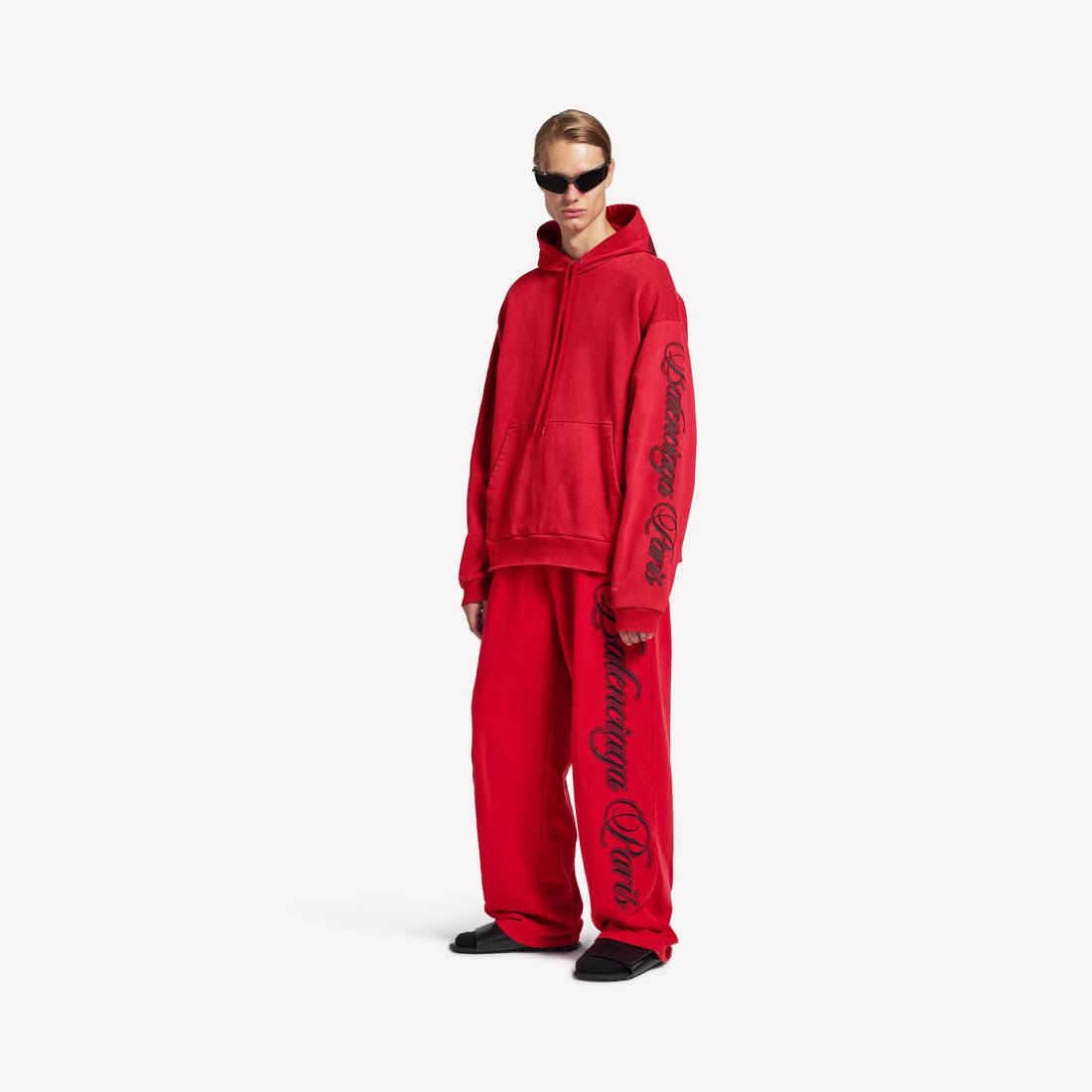 Men's Cursive Oversized Hoodie in Red/black