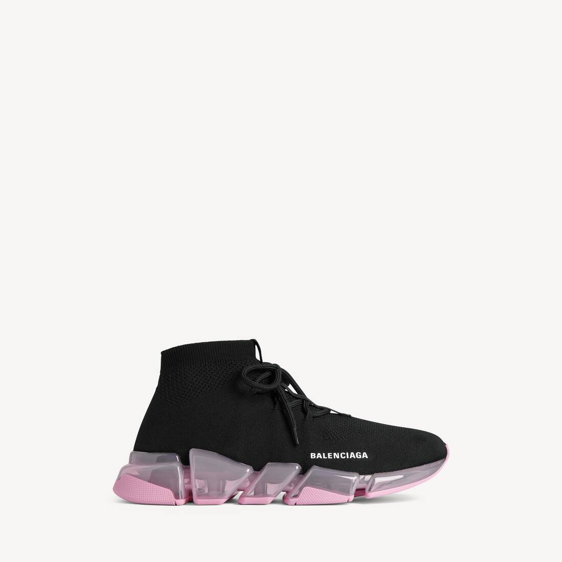 Women's Speed 2.0 Lace Up Full Clear Sole Recycled Knit Sneaker in Black/light Pink