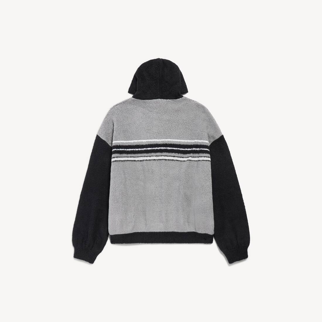 Men's Fluffy Zip-up Hoodie in Grey/black/white