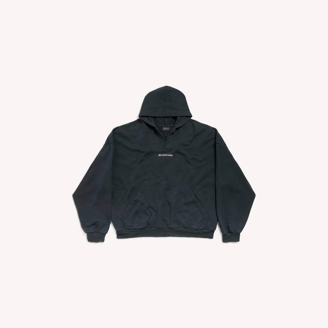 Men's Balenciaga Back Polo Hoodie in Faded Black/white