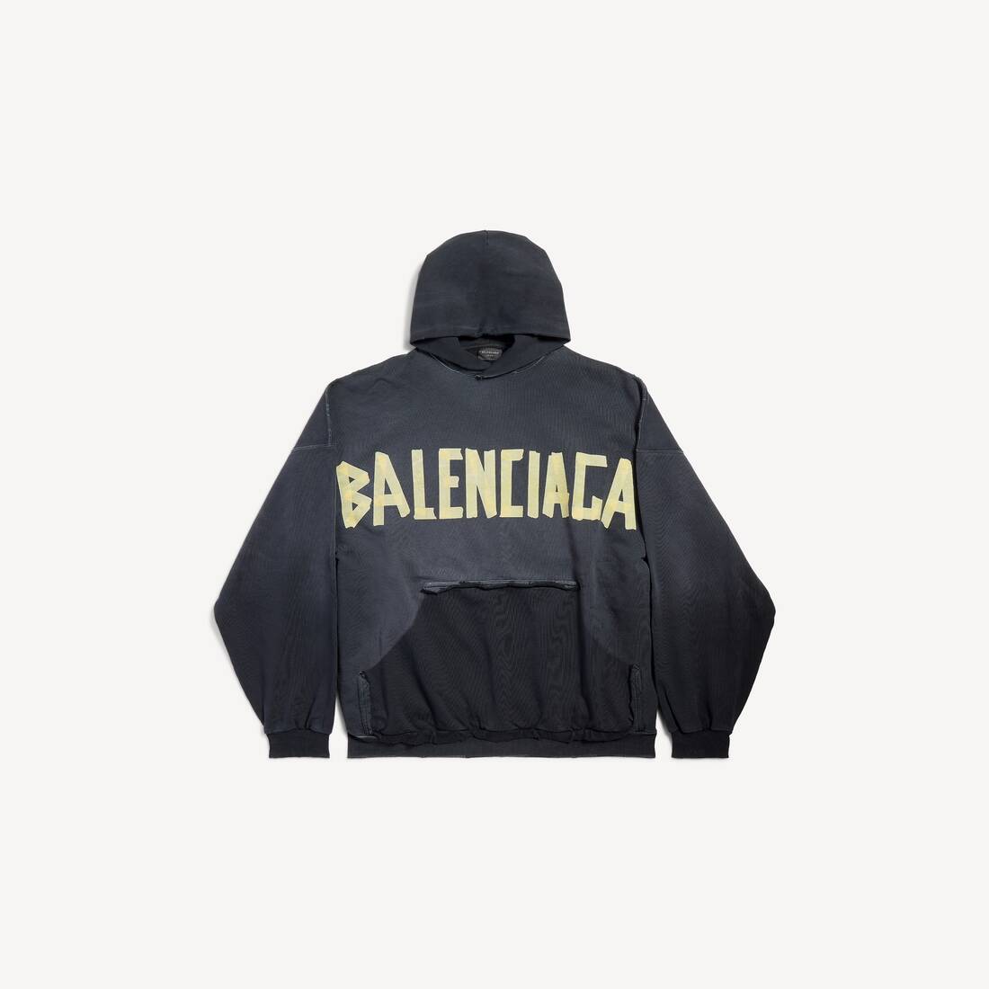 Tape Type Ripped Pocket Hoodie Oversized in Black Faded
